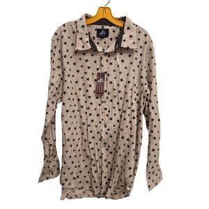 Authentic Icon Shirt Grey Star Print Cotton Long Sleeve Button Down XXL‎ NEW